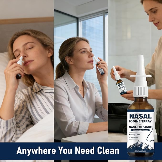 2PCS Iodine Nasal Spray - Cleanses &amp Refreshes Your Nasal Passages -100% Natural Mineral Formula with Iodine &amp Fulvic Acid - Fine Mist Mist Non-Medicated Nasal Iodine Spray for Daily Hygiene &