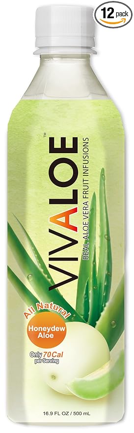 Vivaloe Honeydew Flavor Aloe Beverage All Natural Aloe Vera Juice 16.9 fl. oz./500 ml 12 Count