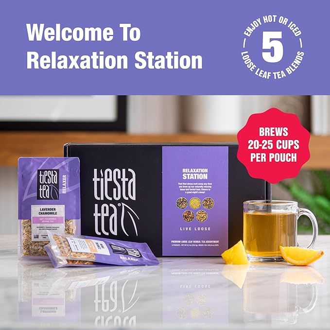 Tiesta Tea - Herbal Loose Leaf Tea Gift Box Set Medium to Non-Caffeinated Assorted Blends 5 Pouches of Hot &amp Iced Brews Variety Pack Chamomile Ginger Citrus and Lavender Herbal