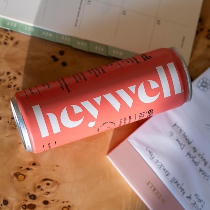 Heywell Sparkling Adaptogenic Water Energy and Focus Strawberry Lemon Flavor 12 Fluid Ounce (Pack of 12) - Caffeinated Organic Non GMO Vegan Gluten Free Dairy Free