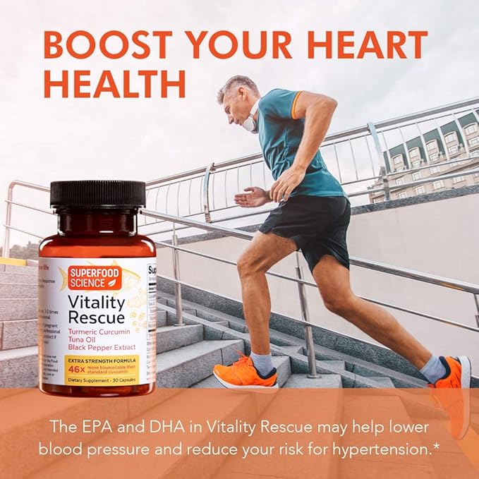 Vitality Rescue Omega 3 with Turmeric Curcumin Supplement Fish Oil DHA EPA with BioPerine &amp CurcuWin 46X Absorption Supports Joint Muscle Heart &amp Brain Health 30 Capsules