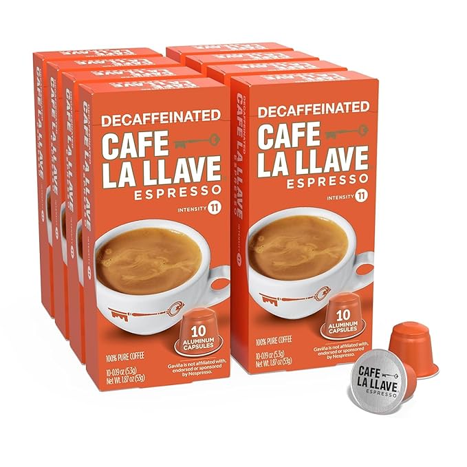Cafe La Llave Decaf Latin Style Espresso Pods Dark Roast Compatible with Nespresso Original Line 80 Count Aluminum Capsules