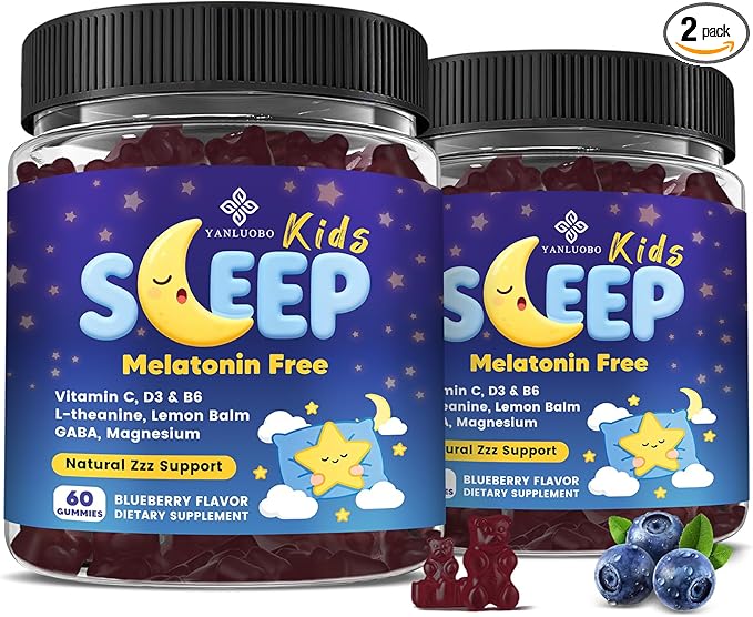 Kids Sleep Gummies Melatonin Free - with Magnesium Glycinate Lemon Balm L-Theanine &amp GABA - Calming Relaxation Support Natural Sleep Quiet Mind - Berry Flavor Non-Habit Forming 120 Count