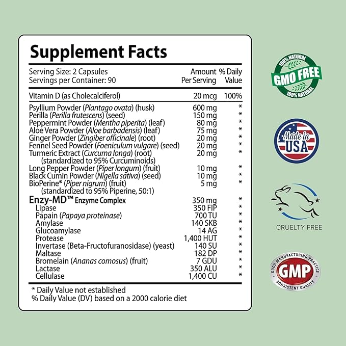 IBS Clear™ - 100% Natural IBS Relief with Vitamin D Psyllium Husk Fennel - 360 Capsules - 2 Bottle