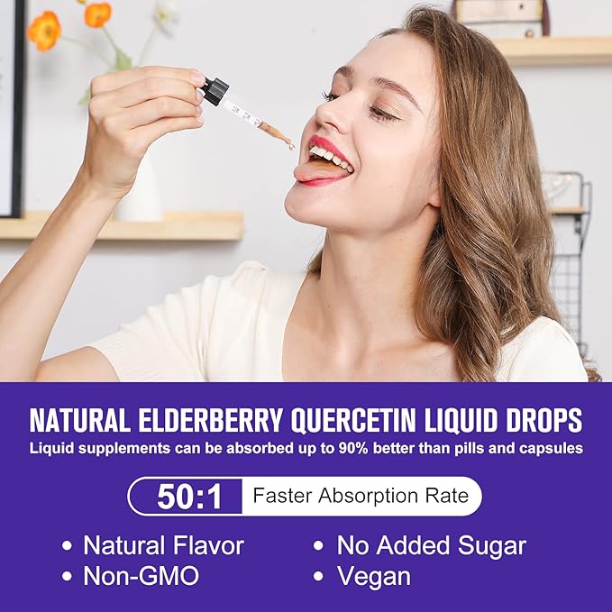 2 Pack Elderberry Syrup Black Elderberry Drops with Quercetin Panax Ginseng Vitamin C and Zinc Sambucus Elderberry Syrup Liquid for Immune Support Vegan Non-GMO &amp Gluten Free