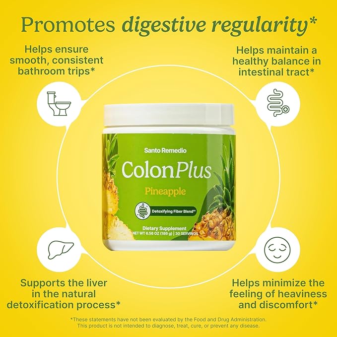 Santo Remedio Colon Plus Colon Cleanser Dietary Psyllium Husk Fiber and Probiotics Supplement 30 Servings Pineapple Flavor