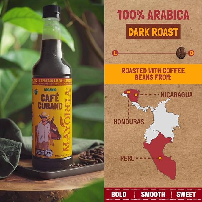 Mayorga Espresso Listo Coffee Concentrate Organic Espresso Ready-to-Drink Coffee 24 Servings Bottle Bold Smooth Flavor Cold Brew Coffee Barista-Quality Sustainably Sourced - 24.35 fl oz