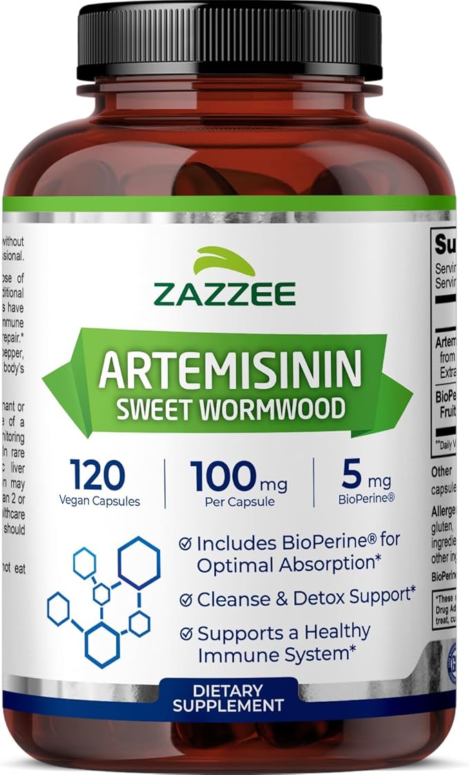 Zazzee High Absorption Artemisinin 100 mg per Capsule 120 Vegan Capsules with 5 mg BioPerine for Maximum Absorption Sweet Wormwood Extract 4 Month Supply All-Natural and Non-GMO