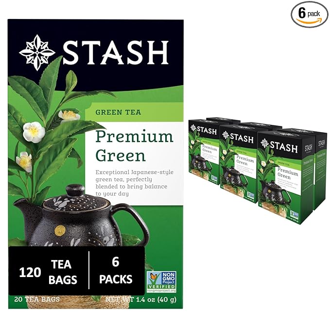 Stash Tea Premium Green Tea 20 Count Box of Tea Bags in Foil (Pack of 6)