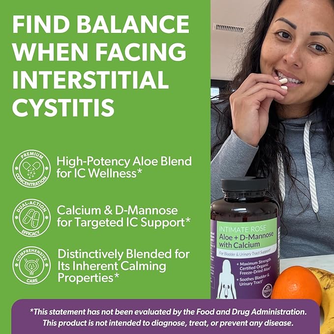 Intimate Rose Aloe Vera Capsules - IC Supplements - 200x Concentrate Pure Aloe Vera + D-Mannose + Calcium - Easy to Swallow Aloe Pills