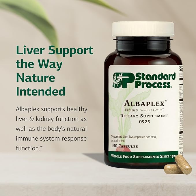Standard Process Albaplex Liver &amp Immune Health Dietary Supplement - Non-Dairy - Kidney &amp Liver Health Support - Contains Vitamins AB6 &amp C - 150 Capsules
