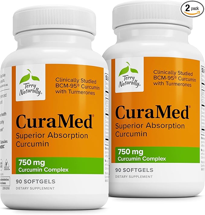Terry Naturally CuraMed 750mg - Antioxidant Supplement for Brain &amp Heart Health - Supplement with High-Potency Curcumin Complex - Kidney Liver &amp Immune Health Support - 90 Softgels (Pack of 2
