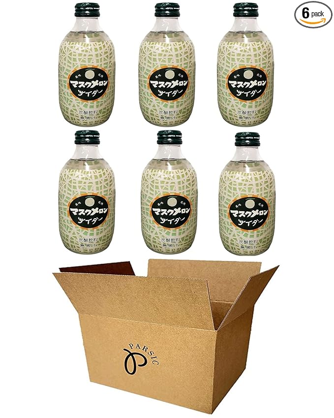 Tomomasu Japanese Soda Cider Soft Drink 10.14Fl oz Each (Pine Durian Mango Melon Peach Watermelon) - Pack of 6 (Melon (Pack of 6))