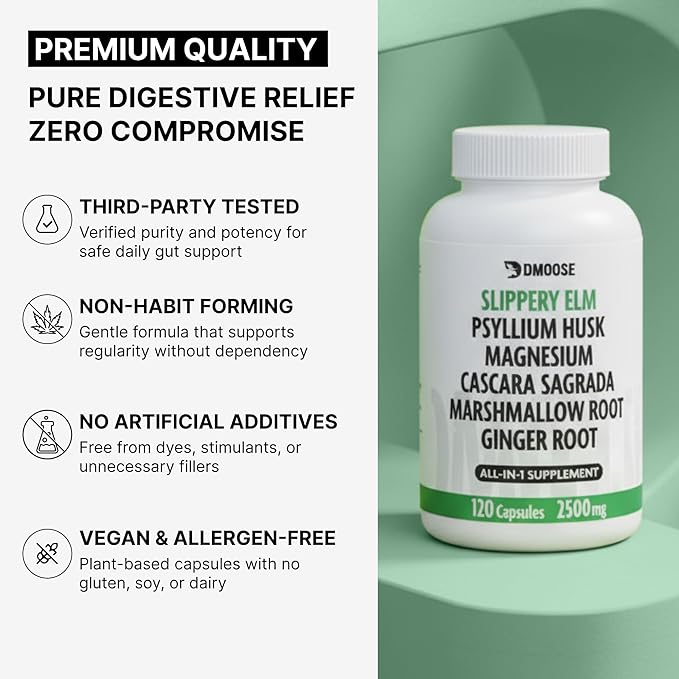 16 in 1 Slippery Elm Bark for Women &amp Men - Digestive Health &amp Leaky Gut Wellness Supplement - Probiotic Psyllium Husk Cascara Magnesium &amp Marshmallow Root Complex - DGL Licorice Extrac