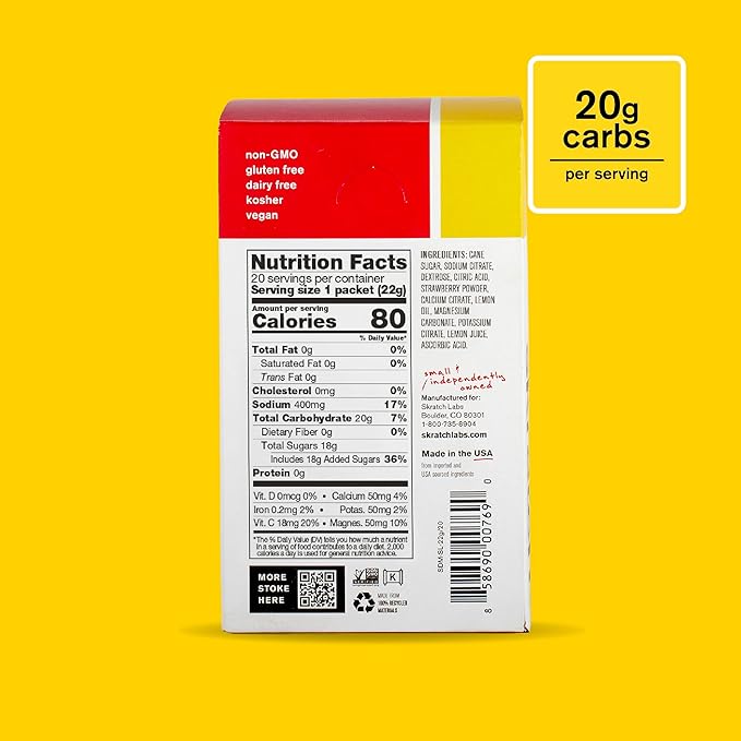 Skratch Labs Hydration Sports Drink Mix Packets – Real‑Fruit Electrolyte Powder for Fast Hydration &amp Endurance | Strawberry Lemonade | 20 Pack | Vegan Non‑GMO Clean Ingredients