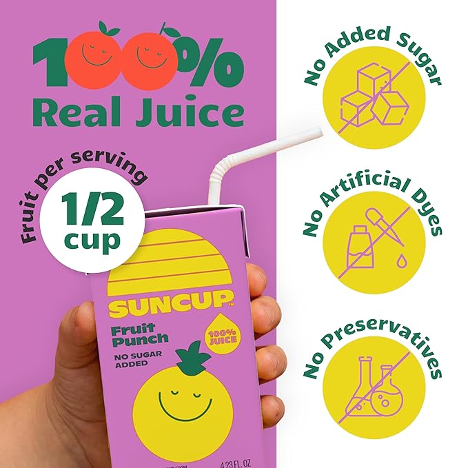SunCup 100% Juice Boxes for Kids | No Added Sugar No Dyes No Preservatives | Trusted in Schools Across 49 States | Bulk Pack with Straw | 4.23 oz (40 Pack) Fruit Punch