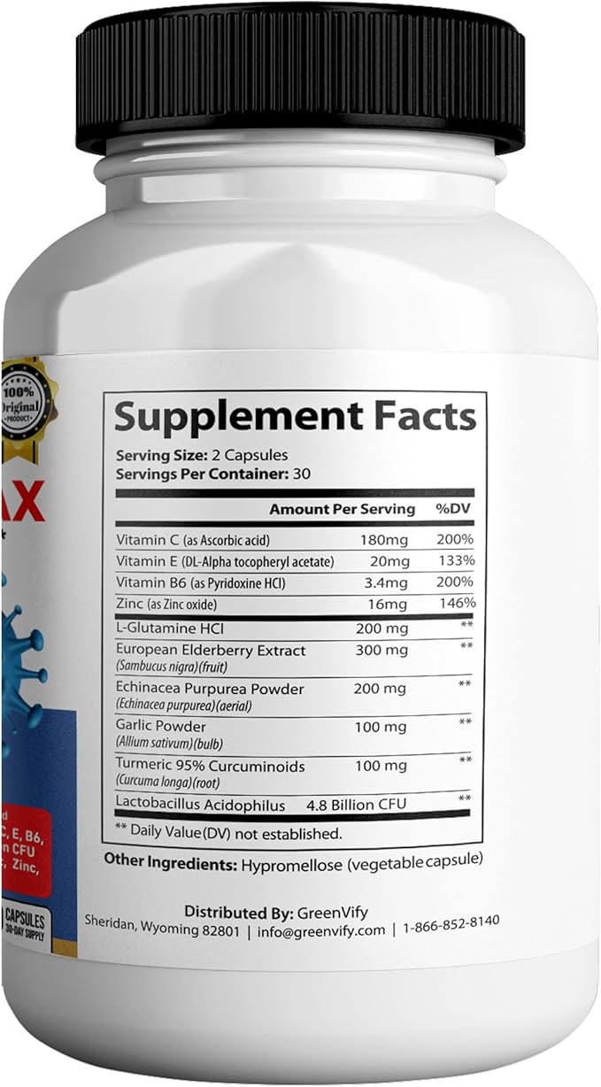HerpesFend Max Extra Strength Advanced Defense Formula 60 Capsules with Elderberry Echinacea Turmeric Garlic Vitamins and Probiotics (20)