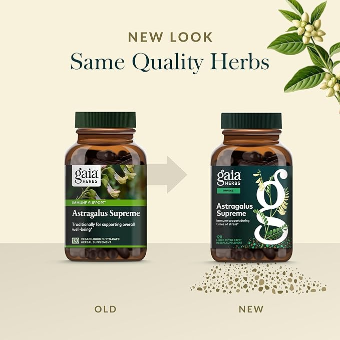 Gaia Herbs Astragalus Supreme - Immune &amp Antioxidant Support* - Herbal Supplement with Astragalus Root Schisandra Berry &amp Ligustrum - 120 Vegan Liquid Phyto-Caps (60 Servings)