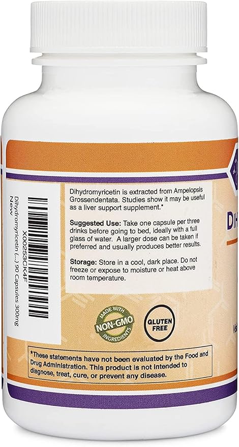 Dihydromyricetin (DHM) (Hovenia Dulcis Extract) Supplement for Liver Support (Naturally Obtained from The Oriental Raisin Tree) 90 Capsules 300mg Analysis (Pack of 2)