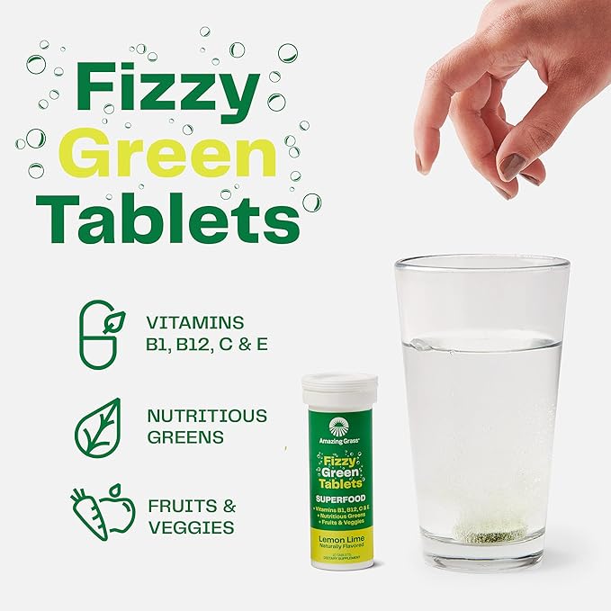 Amazing Grass Effervescent Tablets: Green Superfood Water Flavoring Tablet with Antioxidants &amp Alkalizing Greens Lemon Lime 60 Count