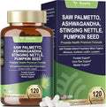 Totaria Organic Saw Palmetto with Pumpkin Seed - Prostate Health Supplements with Ashwagandha Root Stinging Nettle Prostate Defend Propnietary Blend DHT Blocker for Men &amp Women 120 Count