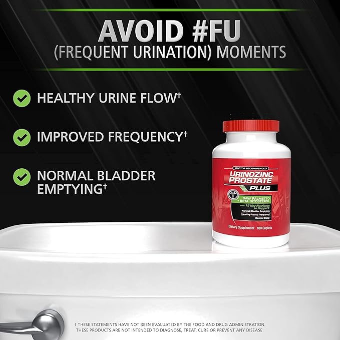 Urinozinc Plus - Prostate Supplement with Beta Sitosterol &amp Saw Palmetto – Reduce Frequent Urination Concerns &amp Support Your Prostate Health 180 Caplets
