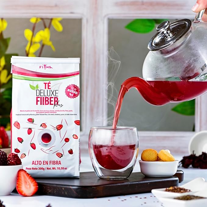 Fiber Plus – Digestive Support Tea Blend with Yellow Tea Flaxseed Chia &amp Aloe Vera. Natural Fiber &amp Herbal Infusion with Strawberry BlackBerry &amp Beetroot. Stevia Sweetened - 30 Servings