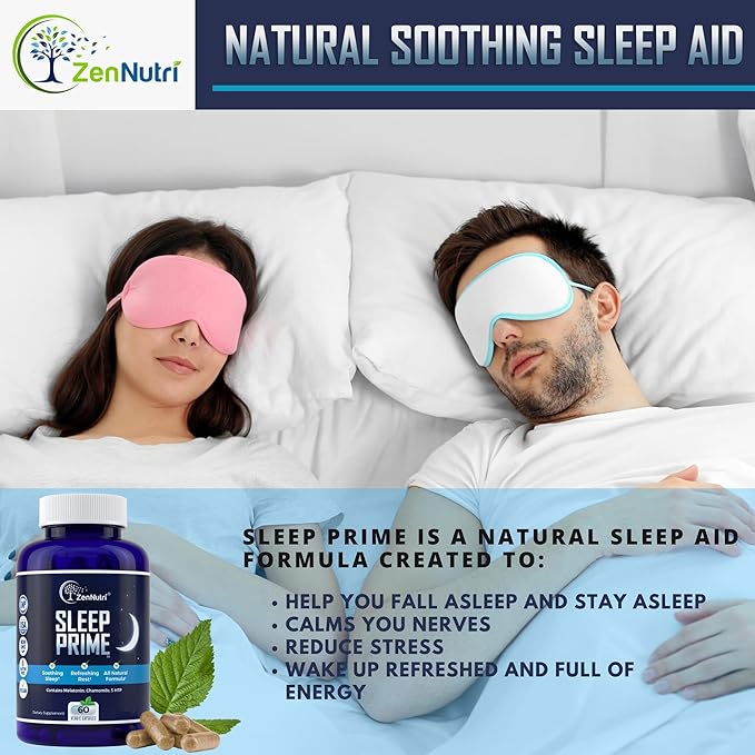 Sleep Prime Vegan Natural Sleep Aid for Adult Extra Strength - Deep Sleep Supplement - Herbal Sleeping Pill - Stress Relief - Melatonin GABA - 60 Veggie caps