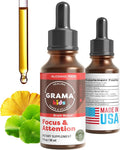 Grama Wellness - Focus &amp Attention Organic Kids Brain Vitamins &amp Cognitive Support Drops ADHD Supplement with Ginkgo Biloba Rhodiola Gotu Kola Licorice Root | Made in USA – 30 Servings
