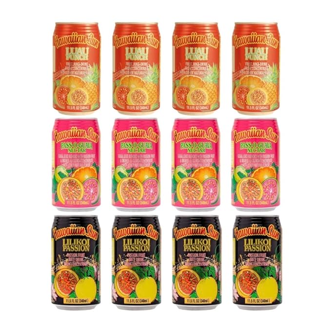 Hawaiian Sun Luau Party Pack Tropical Fruit Juice Drink Variety Mix Flavor Non Carbonated RcTechDistro Bundle Box 11.5 Fl Oz Per Can Pack of 12 (Luau Party Pack 2)