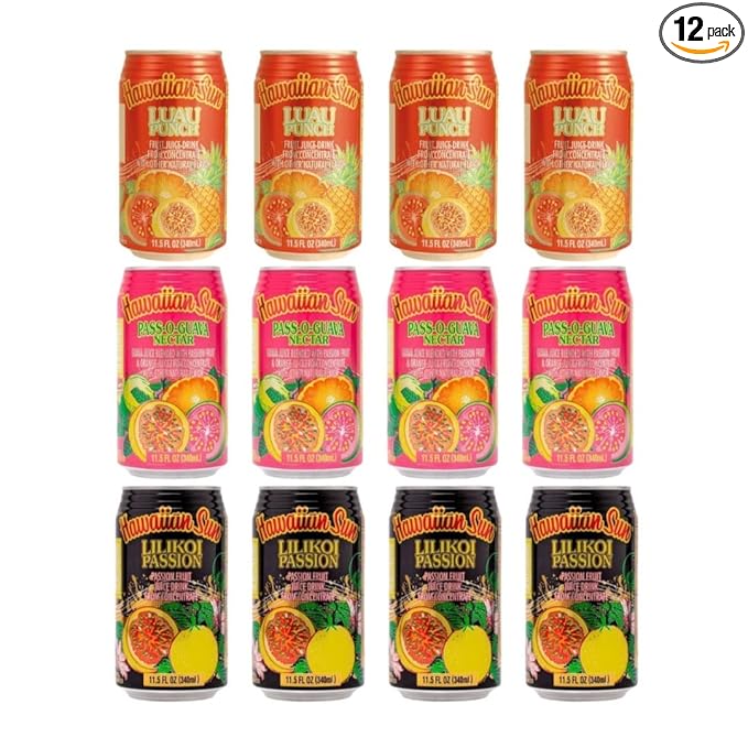 Hawaiian Sun Luau Party Pack Tropical Fruit Juice Drink Variety Mix Flavor Non Carbonated RcTechDistro Bundle Box 11.5 Fl Oz Per Can Pack of 12 (Luau Party Pack 2)