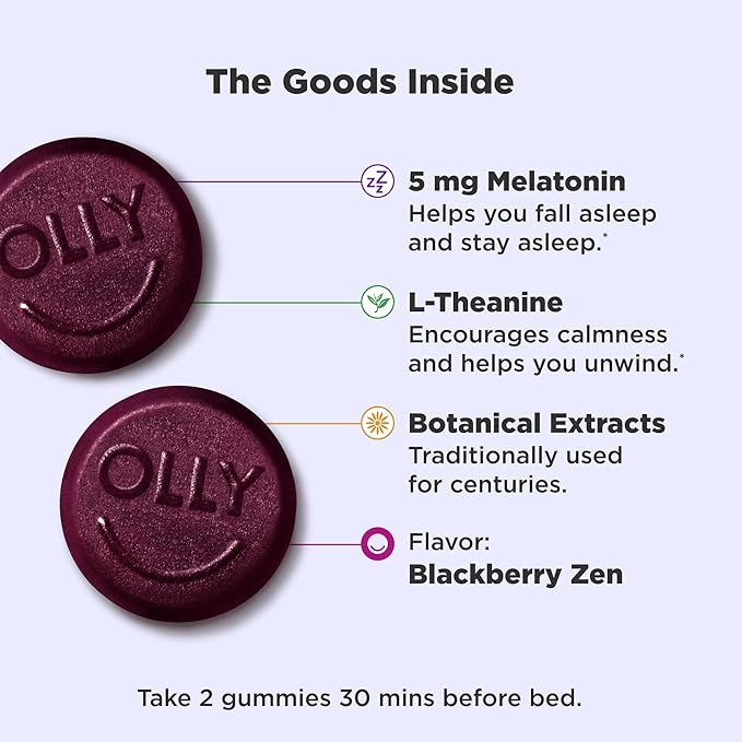 OLLY Extra Strength Sleep Gummies with Melatonin L-Theanine and Botanicals BlackBerry Flavor 120 and 90 Count