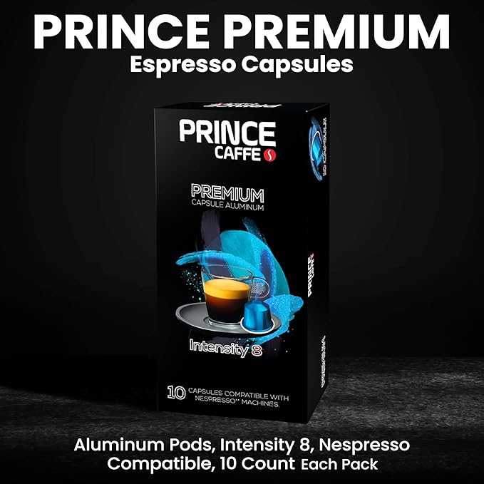 Prince Caffe Espresso Pods – Premium Intensity 8 Medium-Dark Roast The Espresso Coffee Pods Are Compatible with Nespresso Original Line Machines 30 Count (3 x 10 Capsules) Premium Quality Coffee Ca