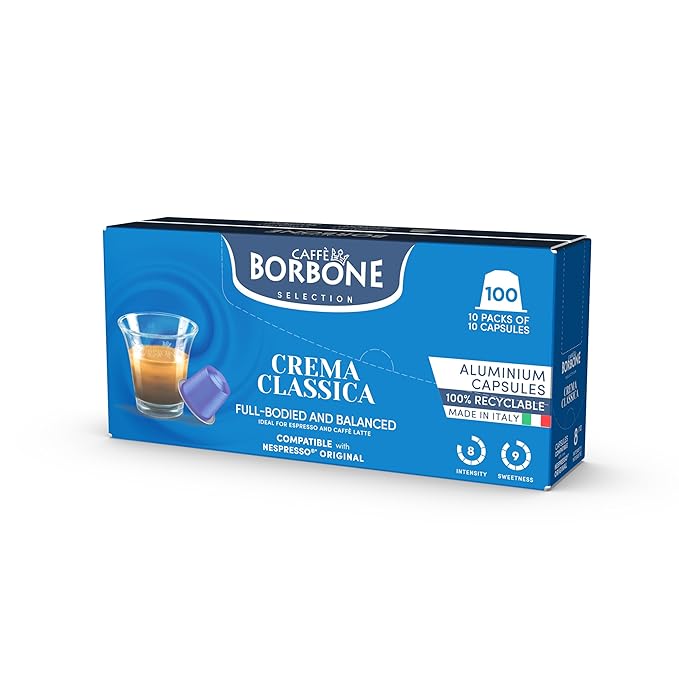 Caffè Borbone Crema Classica Aluminum Capsules Compatible with Nespresso Original Machines Medium Roast 100 Count