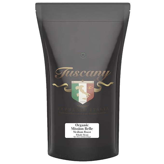 Tuscany Organic Mission Belle Coffee Medium Roast Whole Bean 5-Pound Bag