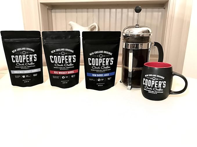 Rye Whiskey Barrel Aged Coffee - Single Origin Ethiopian Coffee Raw Beans Aged in Rye Whiskey Barrels - Ground 12oz and Bourbon Barrel Aged Coffee Set (Pack of 3) - Ground 4oz