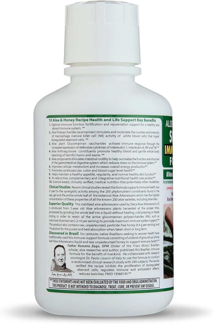 Supreme Immune Health Formula - Organic Aloe Arborescens Juice with Raw Honey - Clinically Proven Immune Support for Adults &amp Kids - Herbal Supplement - 16oz