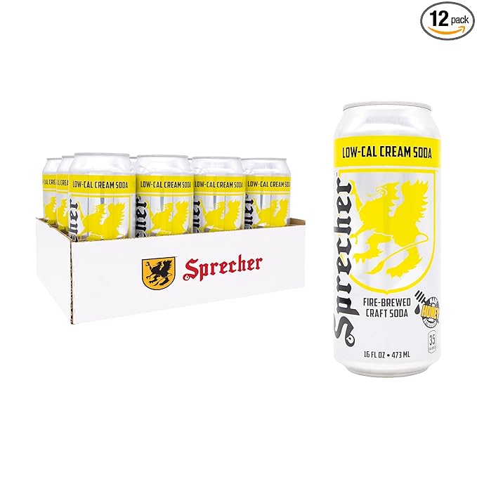 Sprecher Low-Cal Cream Soda 16 fl oz Cans (12 Pack) Fire-Brewed Craft Diet Soda with Real Honey Handcrafted Reduced Calorie Cream Soda Caffeine-Free Gourmet Beverage
