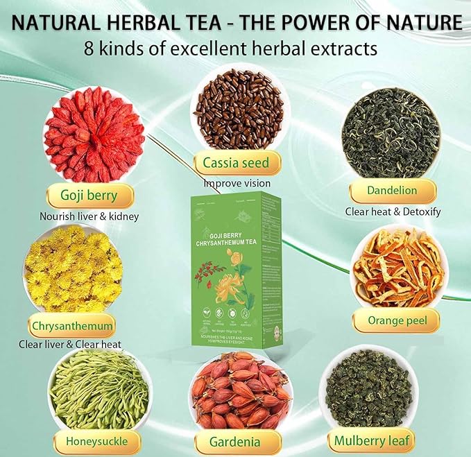 Dandelion Goji Berry Tea Kidney &amp Liver Detox Tea Dandelion Wolfberry Chinese Chrysanthemunn Cassia Seed Tea Bags with Eight Herbal Ingredients (2Box/30 Bags)