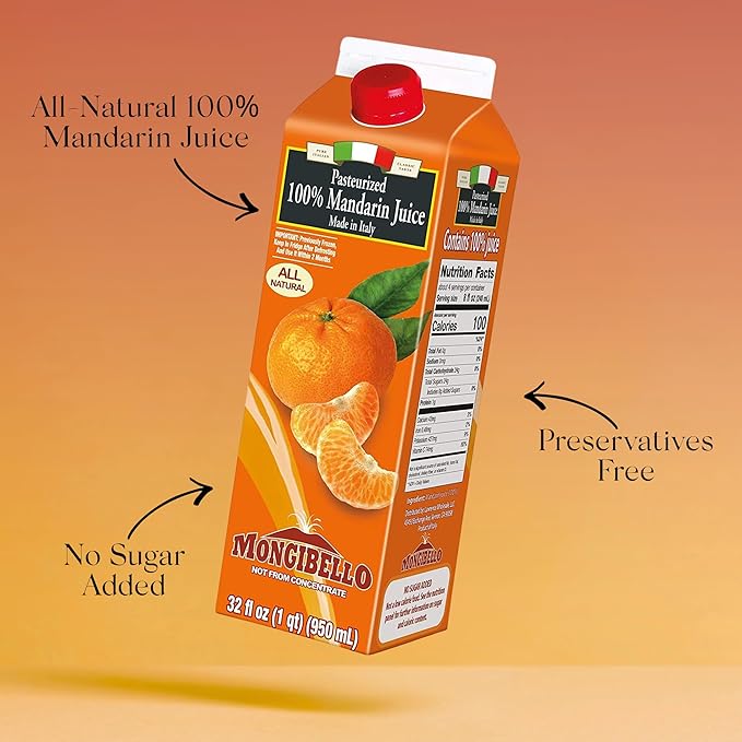 Mongibello 100% Mandarin Juice 32 Fl Oz (3 Pack) Fresh Squeezed Pure All Natural Rich in Antioxidants &amp Vitamin C Ships Frozen Grown in Sicily Italy