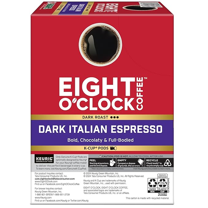 Eight O'Clock Coffee Dark Italian Roast Single-Serve Keurig K-Cup Pods Medium Roast Coffee Pods 96 Count