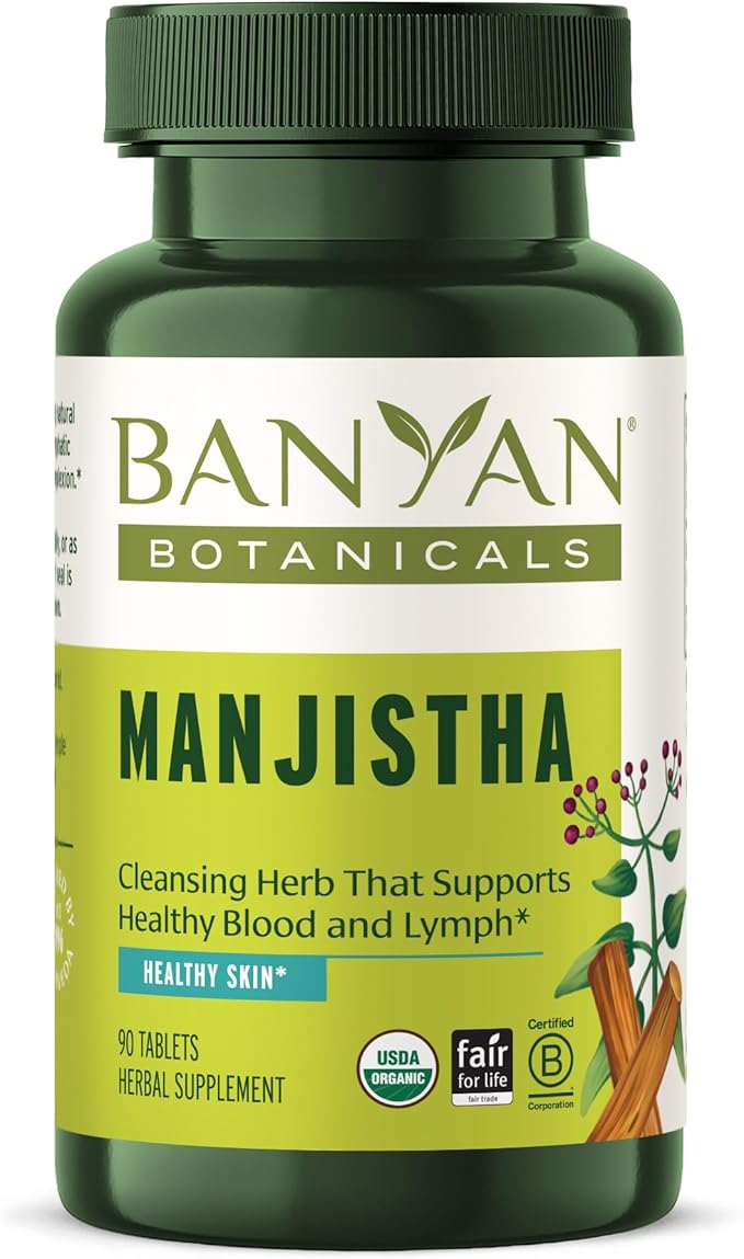 Banyan Botanicals Organic Manjistha – Natural Skin Support &amp Lymphatic Drainage Supplement – Red Root Blood Cleanse for Clear Complexion – 90 Tablets – USDA Organic Fair Trade
