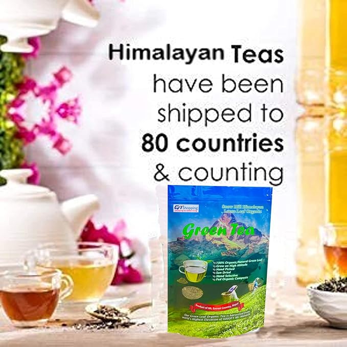 Snow Hill Himalayan Organic Green Tea Leaf 100 Cups 100% Natural Sun Dried Tea POWERFUL ANTI-OXIDANTS - From Mt. Evesrest Country Nepal