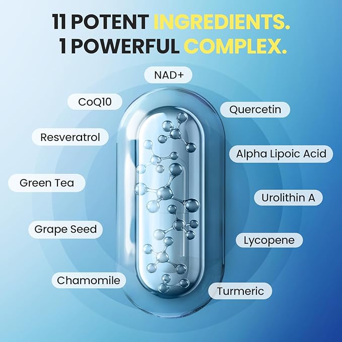 Liposomal NAD+ Supplement Extra Strength | Urolithin A Resveratrol CoQ10 - Women &amp Men - ALA Green Tea Quercetin Lycopene | High Purity Energy &amp Regeneration - Made in USA – 60ct