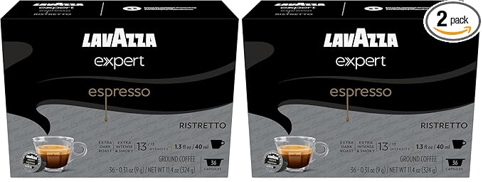 Lavazza Expert Espresso Ristretto Capsules Extra Dark Roast Arabica and Robusta Blend Compatible with Lavazza Classy Machines (36 Capsules) (Pack of 2)