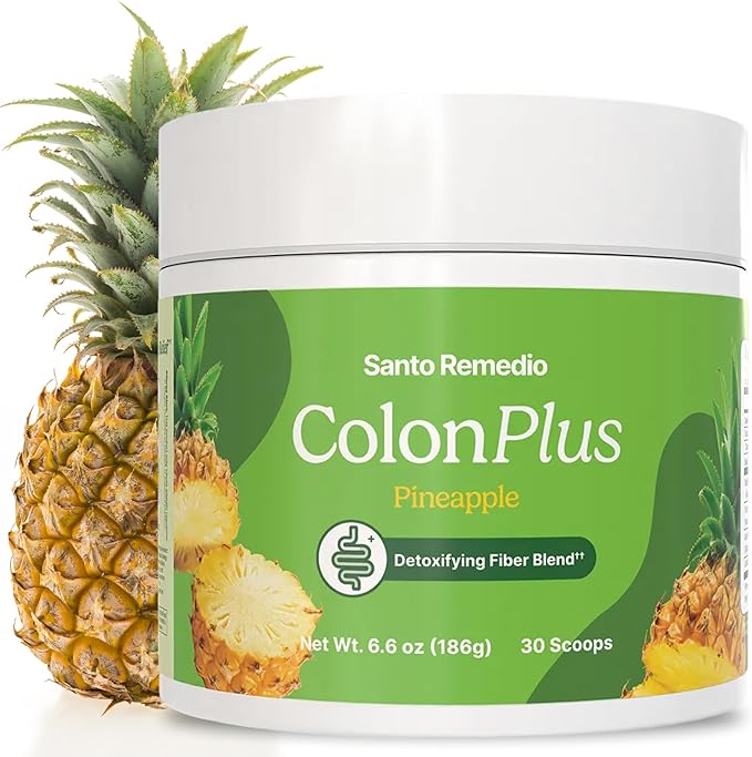 Santo Remedio Colon Plus Colon Cleanser Dietary Psyllium Husk Fiber and Probiotics Supplement 30 Servings Pineapple Flavor