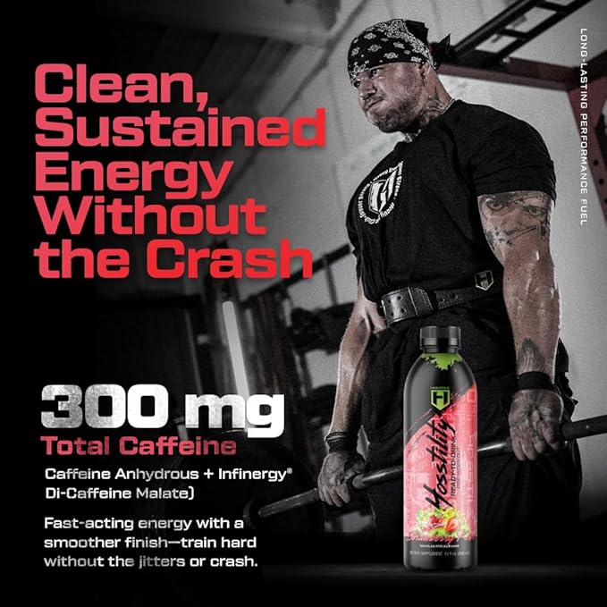 HOSSTILE Hosstility RTD Pre-Workout – Ready to Drink Pre Workout for Energy Focus Pump &amp Hydration All-in-One Formula for Performance Strawberry Kiwi 12 Servings