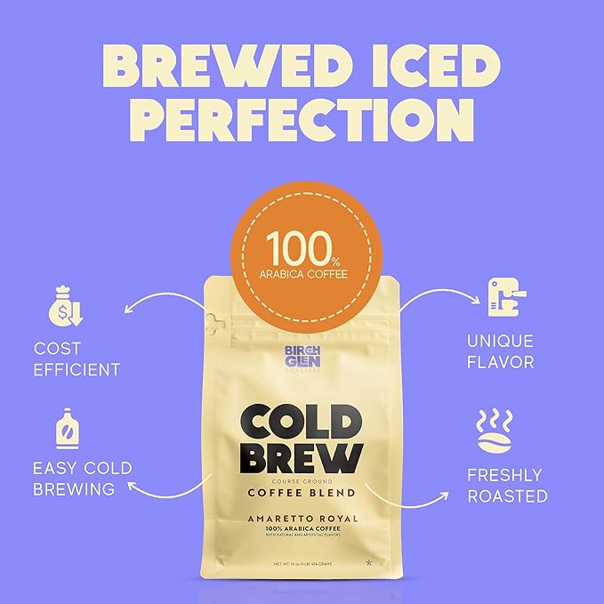 1 lb Medium Roast Cold Brew Coffee Coarse Ground Coffee by Birch Glen Roasters 16 oz Resealable Bag 100% Arabica