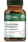 GAIA HERBS PRO Lion's Mane Mushroom - Supports Brain &amp Neurological Health* - Organic Mushrooms - 2500mg Per Serving - Gluten-Free - 60 Capsules (30 Servings)