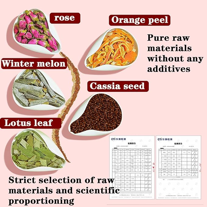 Shengmingxi Winter Melon Lotus Leaf Tea 260g(50bags)/9.17oz White Melon &amp Lotus Leaf &amp Cassia Seeds &amp Orange Peel &amp Rose Combination Flower Tea Health Herbal Tea No Add No Sugar 冬瓜荷叶茶